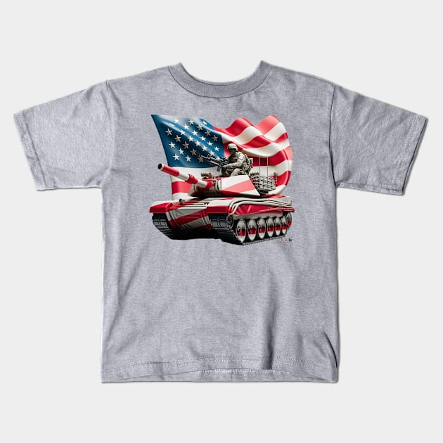 American Military Soldier and USA Flag by focusln Kids T-Shirt by Darn Doggie Club by focusln